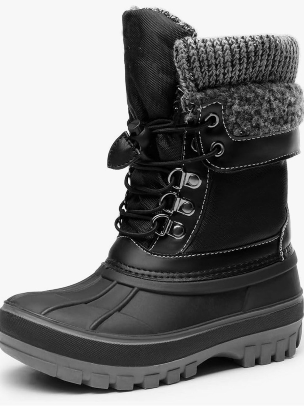 Boy’s Black Insulated Winter Snow Boots - Quilted Knit Top